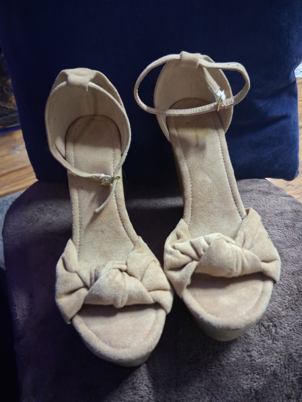 Knot Front Ankle-Strap Heels in Beige